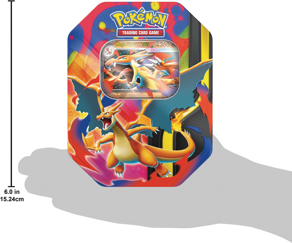 Pokémon-Sammelkartenspiel: Tin-Box Mega-Glurak – Mega-Glurak Y-ex (4 Boosterpacks und 1 holografische Promokarte)