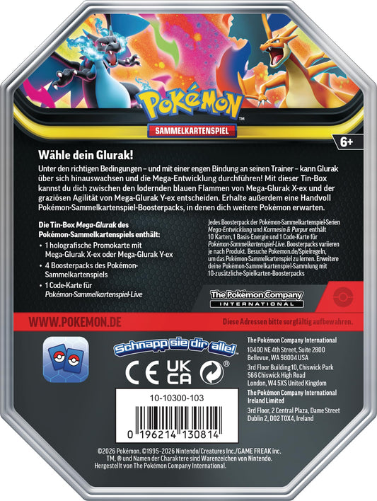 Pokémon-Sammelkartenspiel: Tin-Box Mega-Glurak – Mega-Glurak Y-ex (4 Boosterpacks und 1 holografische Promokarte)