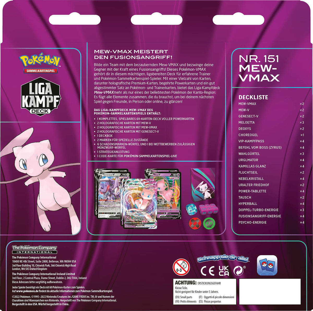 Pokémon-Sammelkartenspiel: Liga-Kampfdeck Mew-VMAX (1 spielbereites 60 Karten-Deck, 4 holografische V-Karten & 2 holografische VMAX-Karten)